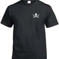 Skull & Crossed Swords Left Chest Pirate Logo T-Shirt (Black & White)