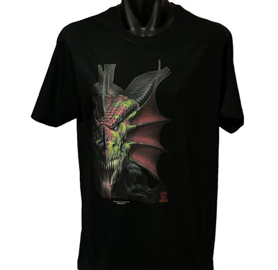 Lair of Shadows Dragon Right Chest Print T-Shirt - Tom Wood Art (Black)