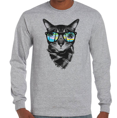 Ocean Breeze Cat Longsleeve T-Shirt (Marle Grey, Regular & Big Sizes)
