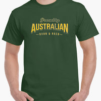 Proudly Australian Born & Bred T-Shirt (Forest Green & Yellow Faded Print)