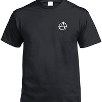 Anarchist Symbol Left Chest Logo T-Shirt (Black & White, Regular and Big Sizes)