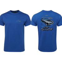 Ford 1969 Mustang Mach 1 T-Shirt (Double-Sided, Royal)