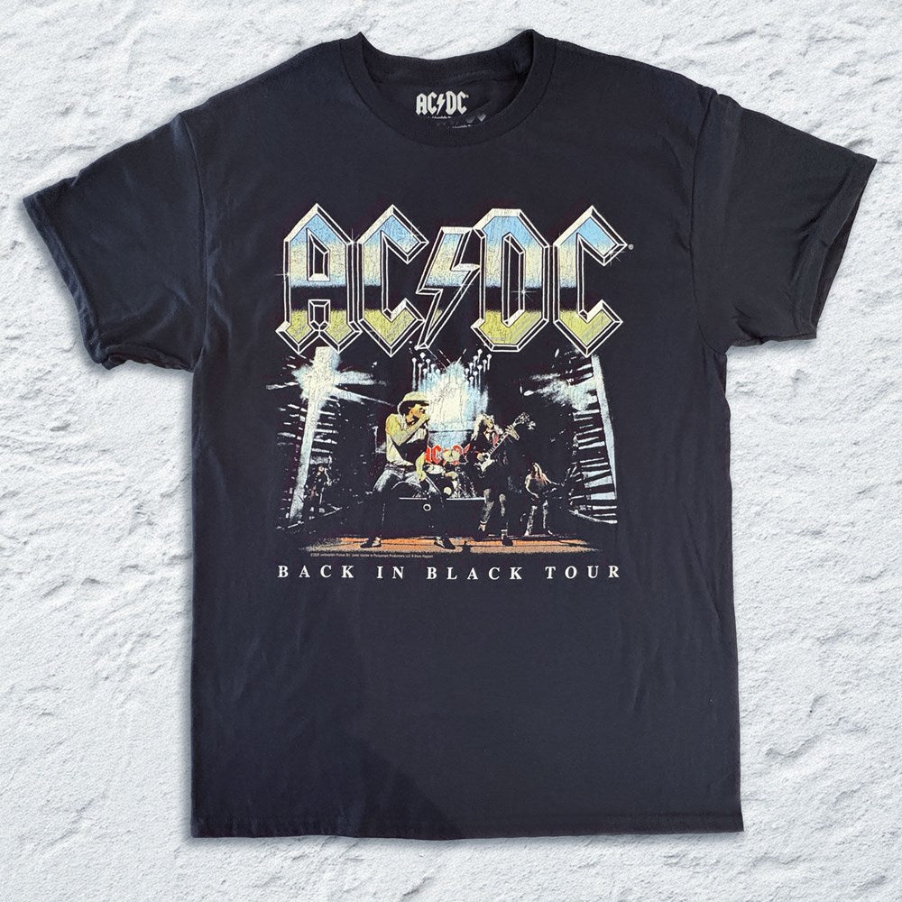 AC/DC Back In Black Onstage T-Shirt (Black, Regular & Big Sizes)