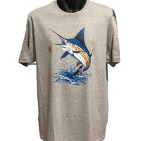 Blue Marlin Fishing T-Shirt (Marle Grey, Regular and Big Sizes)