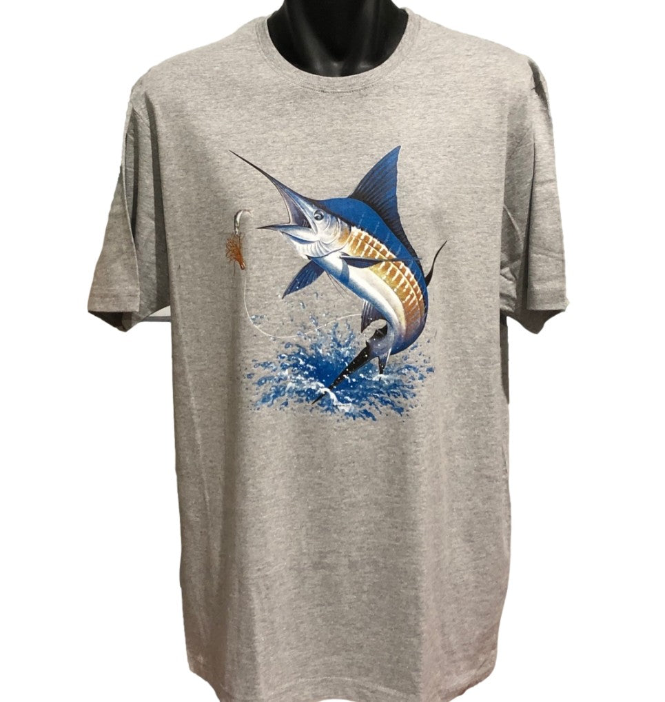 Blue Marlin Fishing T-Shirt (Marle Grey, Regular and Big Sizes)