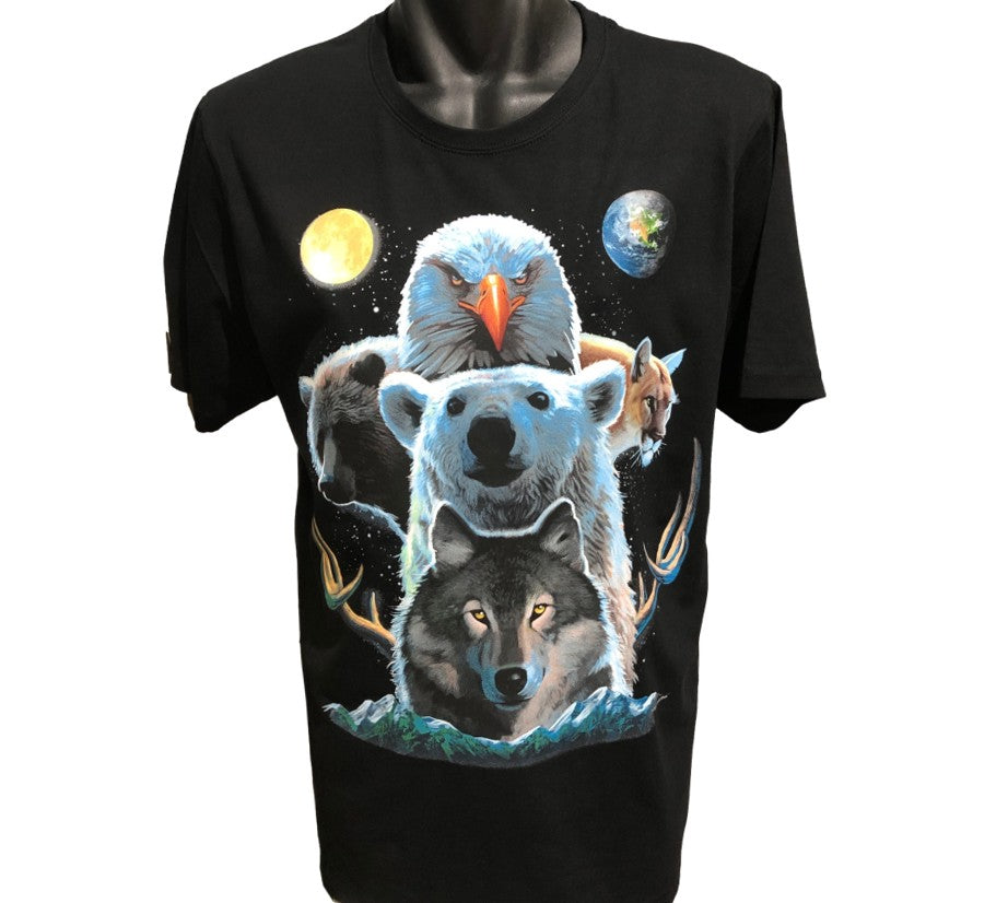 North American Animal Totem T-Shirt (Black, Regular and Big Sizes)