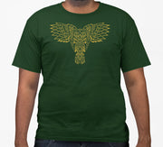 Celtic Owl Front Print T-Shirt (Bottle Green, Metallic Gold Print)