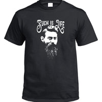 Ned Kelly Such is Life Portrait T-Shirt (Black, White Print)