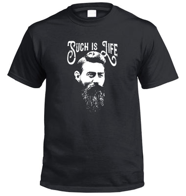 Ned Kelly Such is Life Portrait T-Shirt (Black, White Print)