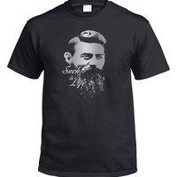 Ned Kelly Such Is Life Portrait T-Shirt (Black, Silver & White Print)