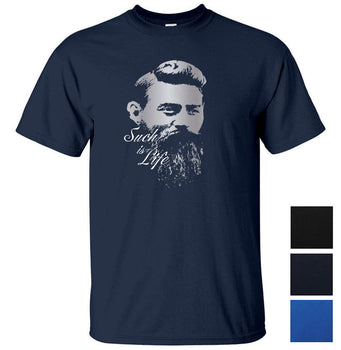 Ned Kelly Such Is Life Portrait T-Shirt (Colour Choices, Silver & White Print)