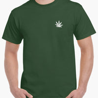 Marijuana Leaf Left Chest Logo T-Shirt (Forest Green)