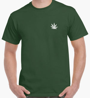 Marijuana Leaf Left Chest Logo T-Shirt (Forest Green)