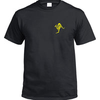 Australia In Kangaroo Shape Left Chest Logo T-Shirt (Black, Yellow Print)