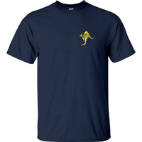Australia In Kangaroo Shape Left Chest Logo T-Shirt (Navy, Yellow Print)