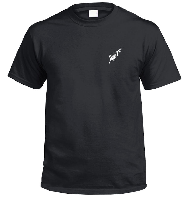 Silver Fern Small Left Chest Motif T-Shirt (Black, Regular & Big Mens Sizes)