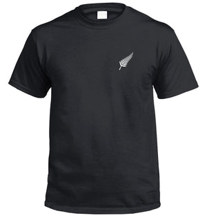 Silver Fern Small Left Chest Motif T-Shirt (Black, Regular & Big Mens Sizes)