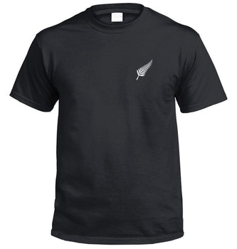 Silver Fern Small Left Chest Motif T-Shirt (Black, Regular & Big Mens Sizes)