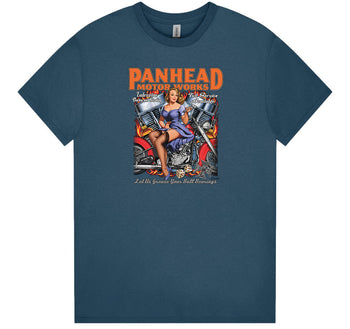 Panhead Motor Works Pinup Girl T-Shirt (Indigo, Regular and Big Sizes)