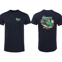 1946 Ford Woody Wagon Surf T-Shirt (Double-Sided, Navy Shortsleeve)