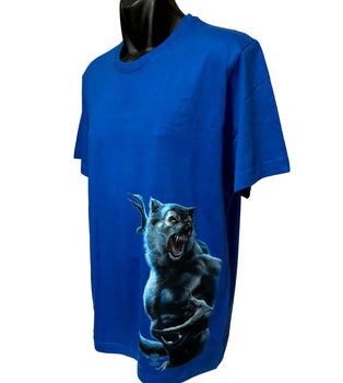 Werewolf Side Print T-Shirt - Art by Tom Wood (Royal Blue, Regular and Big Sizes)