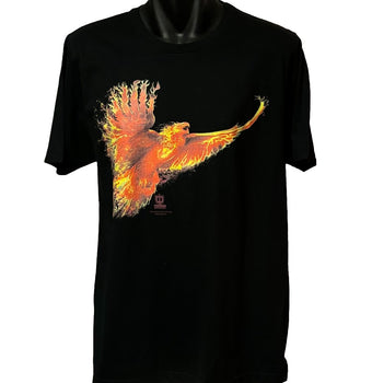 Discounted - Phoenix Rising T-Shirt - Tom Wood Art (Black) - Size Large