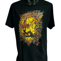 Fire Tiger T-Shirt - Tom Wood Art (Black, Regular and Big Sizes)