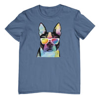 Summer Dog (Boston Terrier) T-Shirt (Indigo, Shortsleeve)