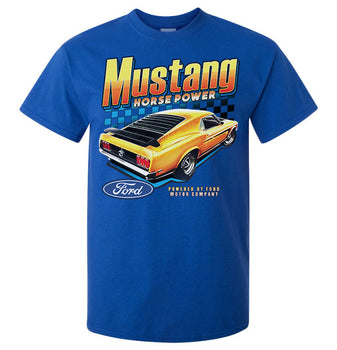 Discounted - Ford Yellow Mustang Horse Power T-Shirt (Royal Blue) - Size Large