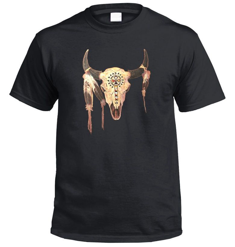Native American Buffalo Skull T-Shirt (Black, Regular and Big Sizes)