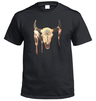 Discounted - Native American Buffalo Skull T-Shirt (Black) - Size XL