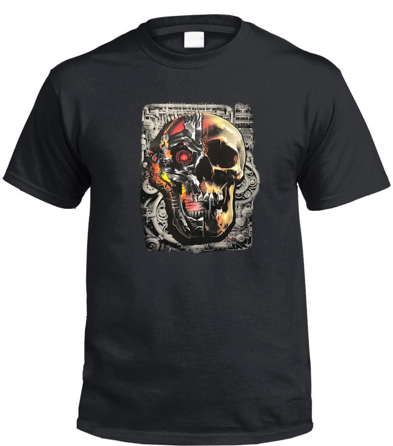 Glowing Cyborg Skull T-Shirt (Black, Regular and Big Sizes)