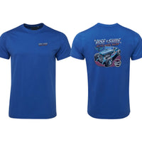 Rise 'n Shine Auto Shop T-Shirt (Royal Blue, Double-Sided)