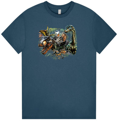 Dinosaur Jungle T-Shirt (Indigo, Regular and Big Sizes)