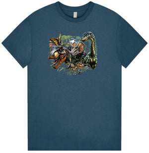Dinosaur Jungle T-Shirt (Indigo, Regular and Big Sizes)