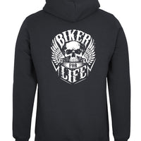 Biker for Life Back Print Hoodie (Black, Regular and Big Sizes)
