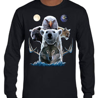 North American Animal Totem Longsleeve T-Shirt (Black, Regular and Big Sizes)