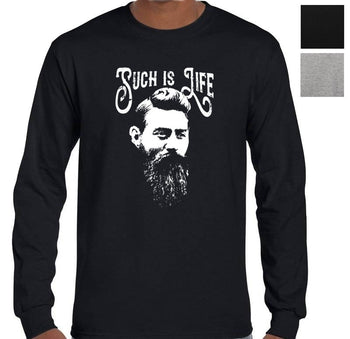 Ned Kelly Such is Life Portrait Longsleeve T-Shirt (Colour Choices, White Print)