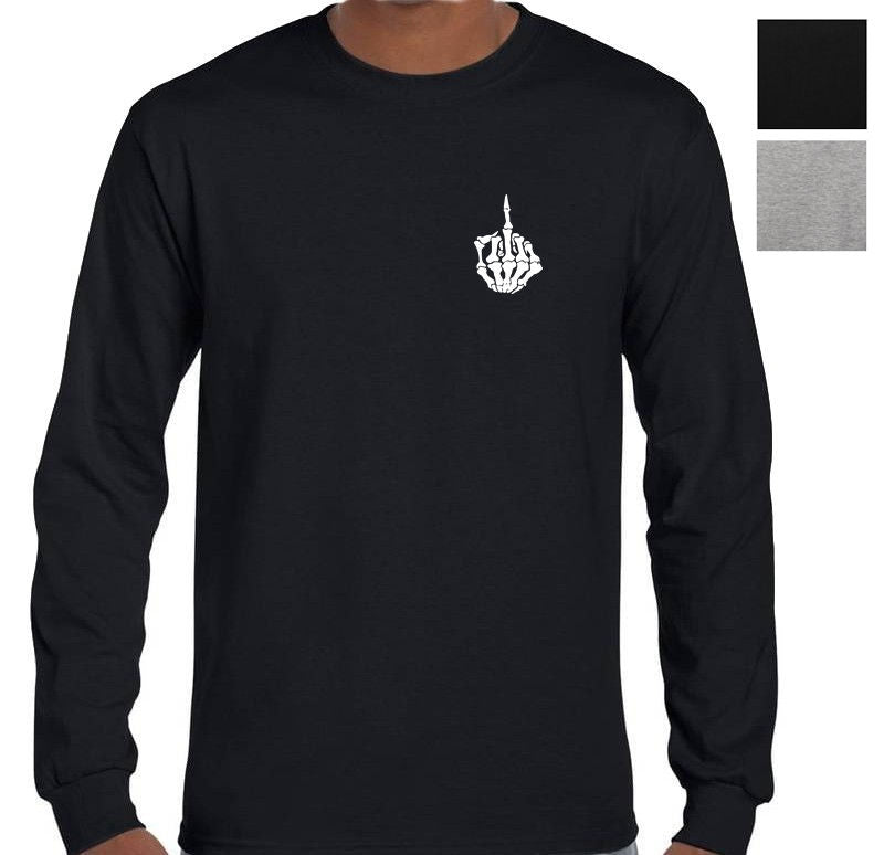 Skeleton Hand Flip Off Left Chest Logo Longsleeve T-Shirt (Colour Choices)