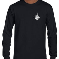 Skeleton Hand Flip Off Left Chest Logo Longsleeve T-Shirt (Black)