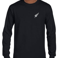 Silver Fern Small Left Chest Motif Longsleeve T-Shirt (Black, Regular and Big Mens Sizes)