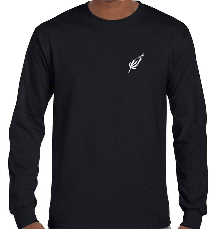 Silver Fern Small Left Chest Motif Longsleeve T-Shirt (Black, Regular and Big Mens Sizes)