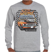 Ford Mustang Mach 1 Horse Power Longsleeve T-Shirt (Grey, Regular and Big Sizes)