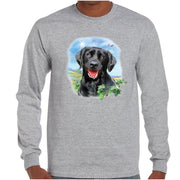 Black Labrador Dog Longsleeve T-Shirt (Marle Grey, Regular & Big Sizes)