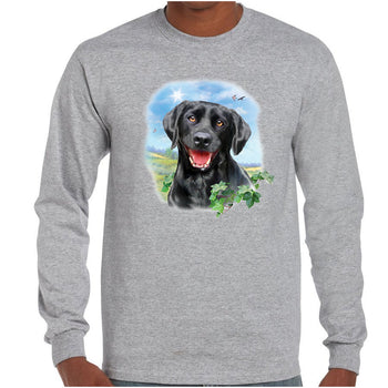 Black Labrador Dog Longsleeve T-Shirt (Marle Grey, Regular & Big Sizes)