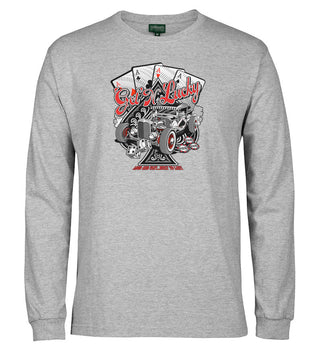 Get N Lucky Aces Hot Rod Longsleeve T-Shirt (Grey, Regular and Big Sizes)
