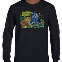 Jaguar Jungle Longsleeve T-Shirt (Black, Regular and Big Sizes)
