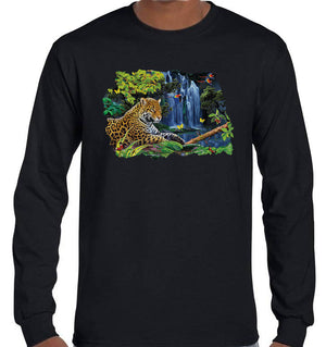 Jaguar Jungle Longsleeve T-Shirt (Black, Regular and Big Sizes)