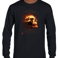 Fire Skull Longsleeve T-Shirt (Black, Regular and Big Sizes)