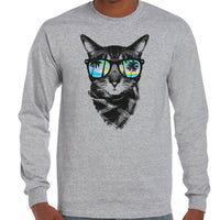 Ocean Breeze Cat Longsleeve T-Shirt (Marle Grey, Regular & Big Sizes)